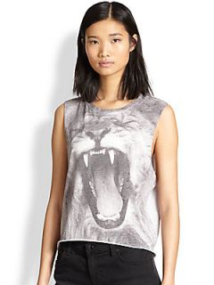 Chaser Lion Face Print Muscle Tee   Grey Mixed