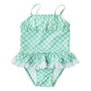 Circo Infant Toddler Girls Gingham Check 1 Piece Swimsuit   Blue 5T
