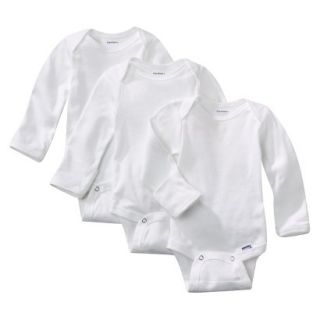 Gerber Onesies Newborn 3 Pack Long sleeve   White 0 3 months