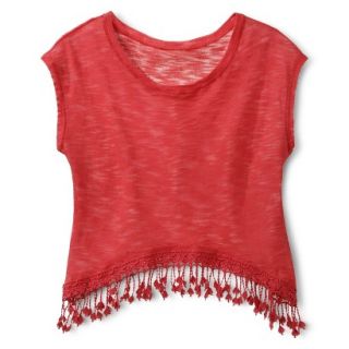 Xhilaration Juniors Knit Top with Fringe   City Coral L(11 13)