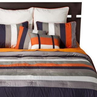 Striped 8 Piece Bedding Set   Navy/Orange (California King)