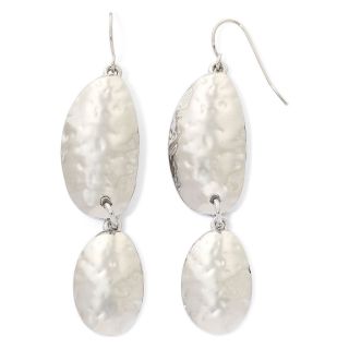 Aris by Treska Silver Tone Hammered Double Oval Earrings, White