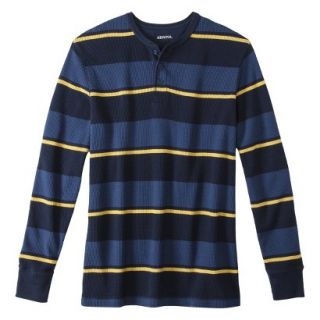 Merona Mens Long Sleeve Waffle Knit Thermal Henley   Blue/Black Stripes XXL