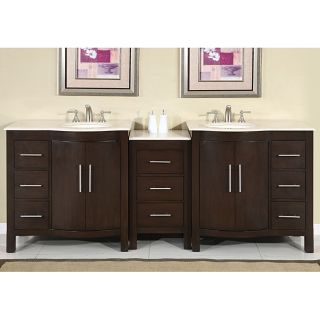 Silkroad Exclusive Stone Counter Top Double Sink Cabinet Bathroom Vanity Lavatory (89 inch)