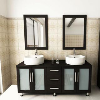 Kokols Kokols Modern Double 60 inch Free Standing Bathroom Vanity Sink Mirror Combo Espresso Size Double Vanities