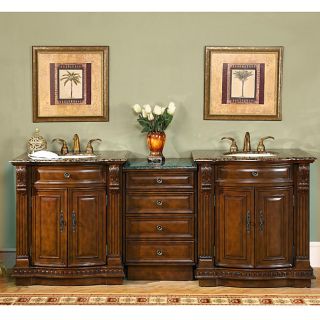 Silkroad Exclusive Stone Counter Top 84.5 inch Double Sink Bathroom Vanity