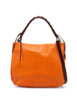 Italian Leather Convertible Hobo Bag, Orange/Dark Brown