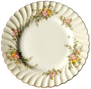 Minton York Salad Plate, Fine China Dinnerware   Pink&Yellow Flowers,Swirled,Gol