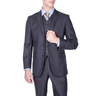 Mens Modern Fit Black Textured 2 button Vested Suit
