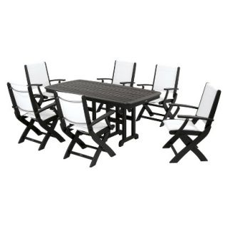 Polywood Coastal 7 Piece Sling Dining Furniture Set   Black/White