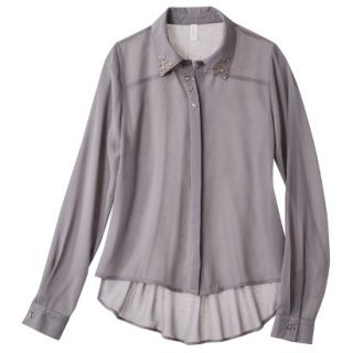 Xhilaration Juniors Studded Collar Button Up Shirt   Gatsby Gray S(3 5)