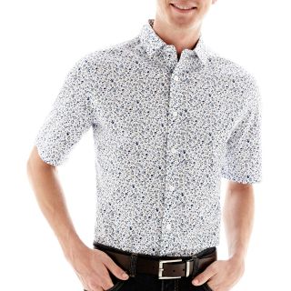 CLAIBORNE Short Sleeve Button Front Shirt, White, Mens