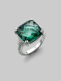 Judith Ripka Green Quartz & Sterling Silver Cusion Stone Ring   Silver Green