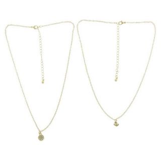 2 Piece Necklace Set with Anchor and Round Stud Charms   Gold/Crystal