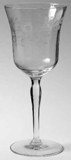 Unknown Crystal Unk1763 Water Goblet   Clear,Gray Cut Floral,Bulbous Stem