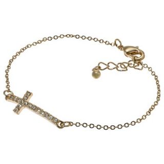 Pave Stones Cross Charm Chain Bracelet   Gold