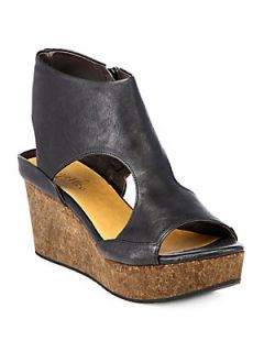 Coclico Mosaic Leather Wedge Sandals   Black