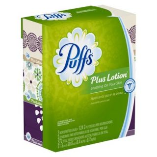 Puffs Plus Lotion Facial Tissues   3 Family Boxes   124 Tissues per Box