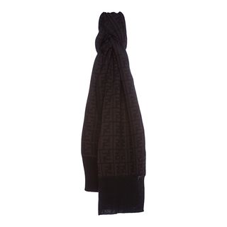 Fendi Zucca Print Wool Scarf In Black And Dark Brown