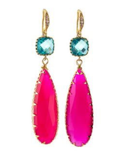 Crystal & Pink Chalcedony Teardrop Earrings