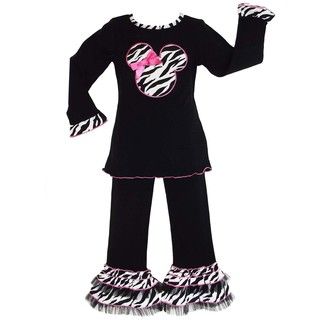 Ann Loren Annloren Boutique Girls Black And Pink Zebra Mouse Applique Clothing Set Black Size 2 3T