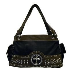 Womens Blingalicious Zipper Top Cross Handbag Q364 Black