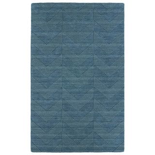 Hand Carved Turquoise Chevron Wool Rug (8 X 11)