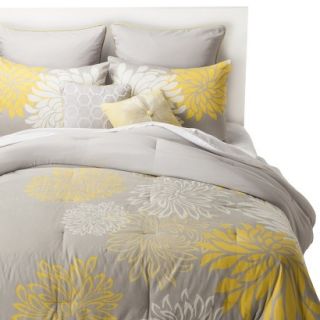 Anya 8 Piece Floral Print Bedding Set   Gray/Yellow (California King)