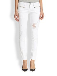 True Religion Victoria Distressed skinny Moto Jeans   Optic White