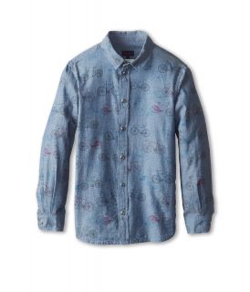 Paul Smith Junior Longsleeved Denim Look Shirt With Bicycle Print Boys Clothing (Blue)