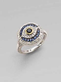 Judith Ripka Black, White and Blue Sapphire Sterling Silver Evil Eye Ring  