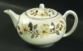 Wedgwood Beaconsfield Teapot & Lid, Fine China Dinnerware   Cream Flowers,Gray/