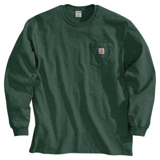 Carhartt Workwear Long Sleeve Pocket T Shirt   Hunter Green, 2XL, Regular Style,