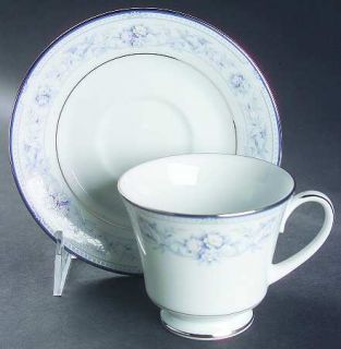 Noritake Dearborn Footed Cup & Saucer Set, Fine China Dinnerware   Legendary,Blu