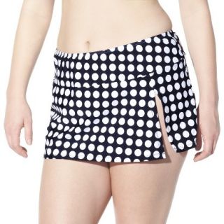 Womens Plus Size Crochet Skirted Hipster Swim Bottom   Black/White 18W