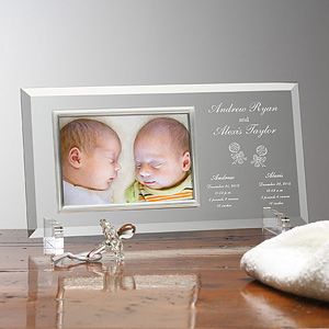 Personalized Twin Baby Picture Frame   Engraved Glass Baby Frame
