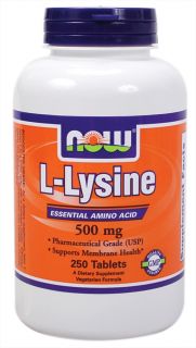 NOW Foods   L Lysine Vegetarian 500 mg.   250 Tablets