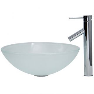 VIGO White Frost Vessel Sink and Faucet Set in Chrome