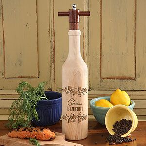 Personalized Pepper Mill   Chefs Collection Wooden Wine Bottle Design