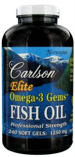 Carlson Labs   Norwegian Elite Omega 3 Gems Fish Oil Professional Strength Lemon Flavored 1250 mg.   240 Softgels LUCKY PRICE