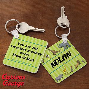 Personalized Curious George Key Ring   Zoo Animals