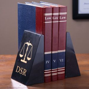 Monogram Marble Bookends   Scales of Justice Legal Design