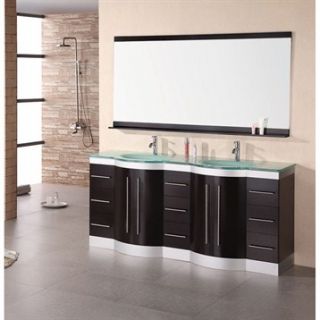Design Element Jade 72 Double Sink Vanity Set w/ Tempered Glass Countertop   Es
