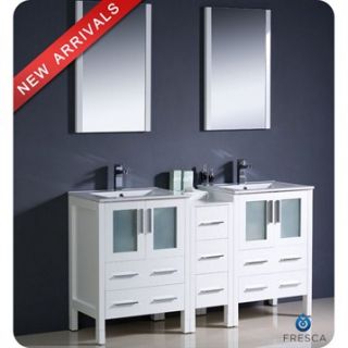 Fresca Torino 60 White Modern Double Sink Bathroom Vanity with Side Cabinet & I