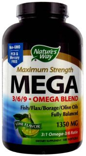 Natures Way   Mega 3 6 9 Omega EFA Blend Lime 1350 mg.   180 Softgels
