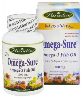 Paradise Herbs   Med Vita Omega Sure Omega 3 Fish Oil 1000 mg.   30 Vegetarian Softgels