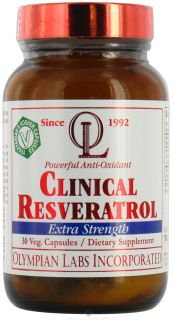 Olympian Labs   Clinical Resveratrol Extra Strength 500 mg.   30 Vegetarian Capsules