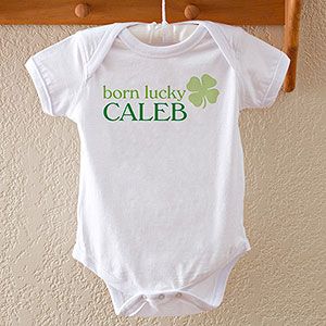 Personalized Four Leaf Clover Baby Bodysuits   Born Lucky