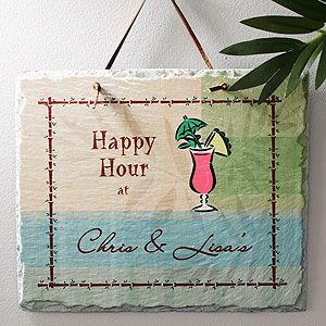 Personalized Happy Hour Home Bar Slate Plaque