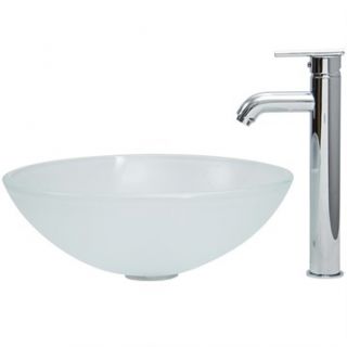 VIGO White Frost Vessel Sink and Tall Faucet Set in Chrome